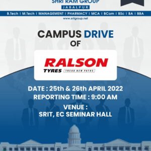 Campus Drive: Ralson Tyres (25th & 26ht April, 9:00AM)