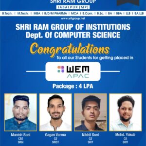 WEM Apac: Congratulations to all the students for getting placed.