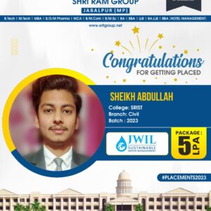 Shri Ram Group congratulates Sheikh Abdullah for getting placed at JWIL